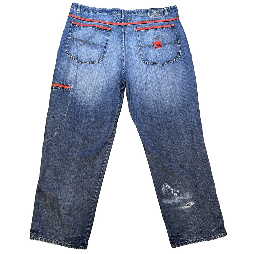 Vintage Marithe Francois Girbaud Baggy Wide Jeans 44M Red‎ Trim 90s Y2K Distress